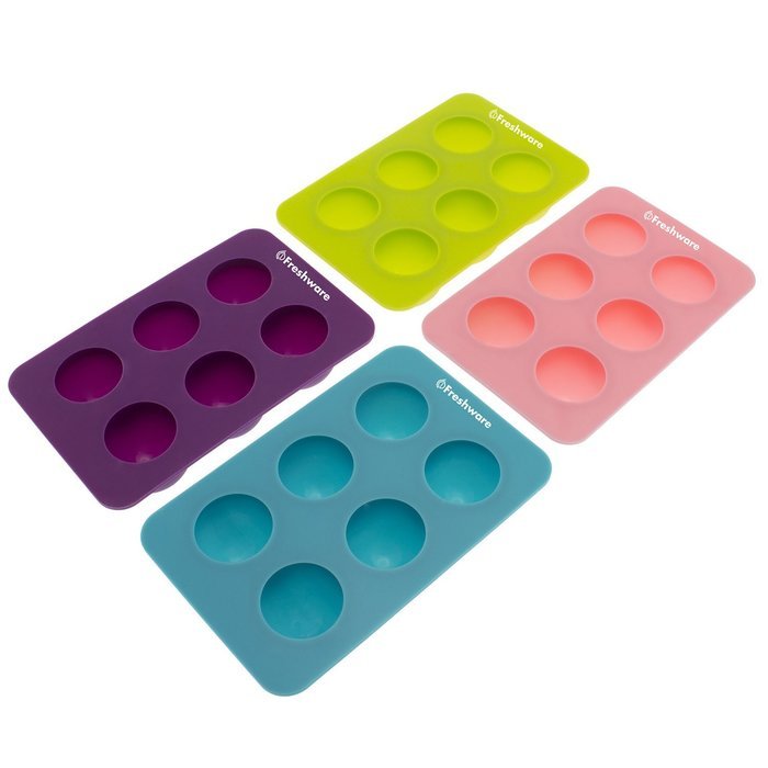 Freshware CB-650 Silicone 6-Cavity Round Chocolate Truffle, Candy and Gummy Mold, Pack of 4 N8