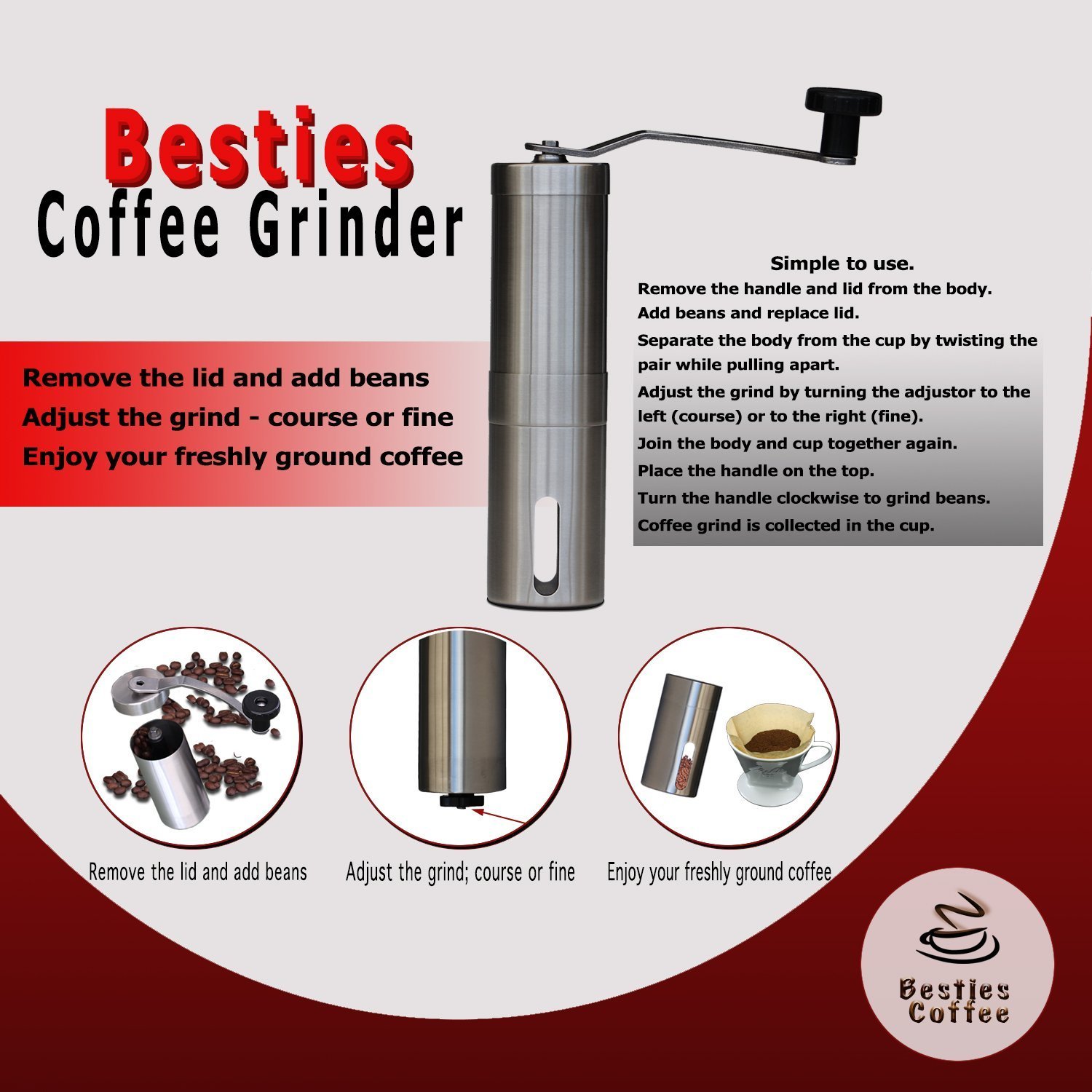 Besties Hand Coffee Grinder With Ceramic Conical Burr Design, Slim ...