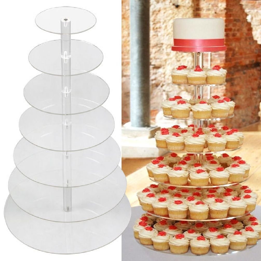 7 Tier Clear Acrylic Round Cupcake Stand Wedding Birthday Cake Display