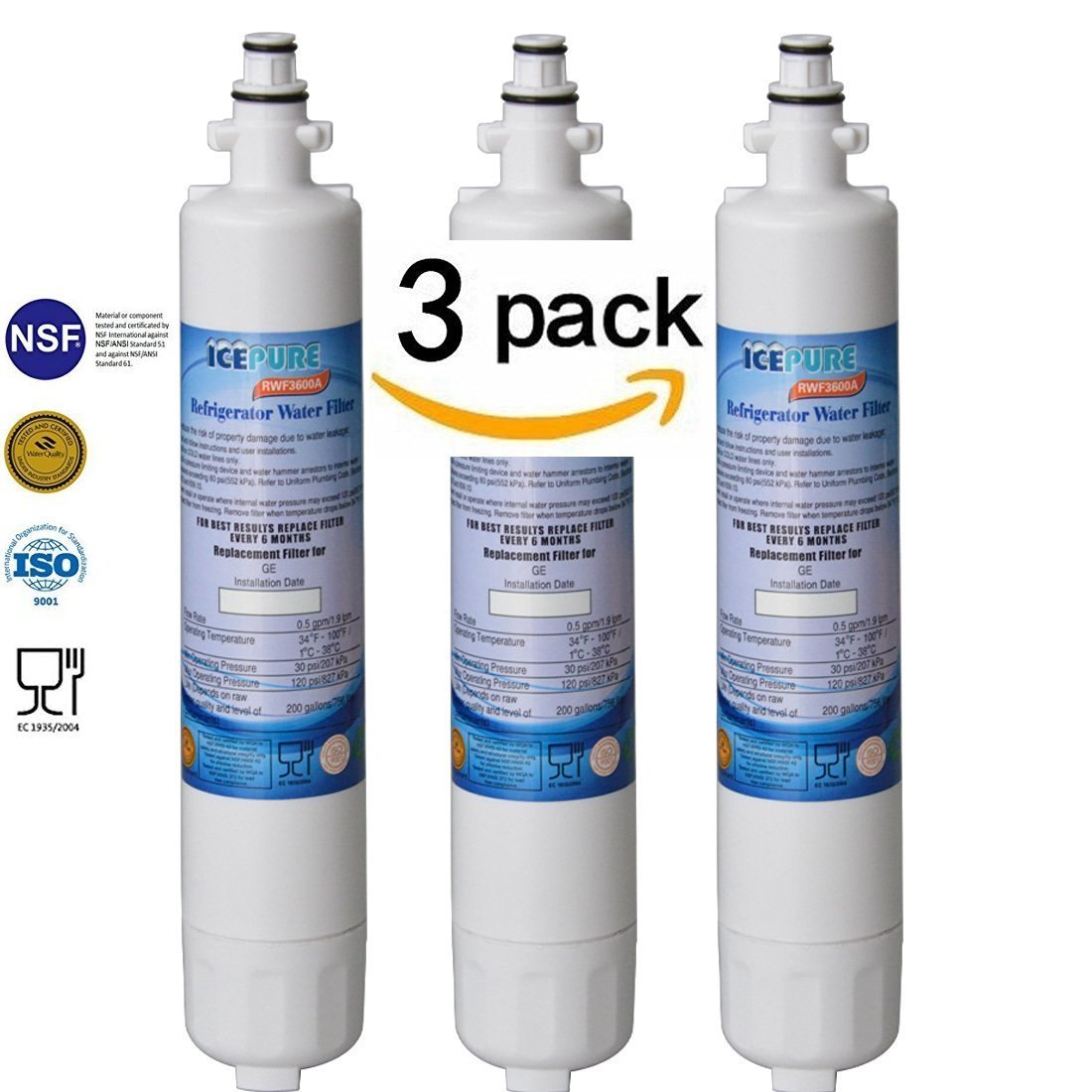 GE RPWF Compatible Refrigerator Water Filter 3 pack (Not RPWFE) free ...