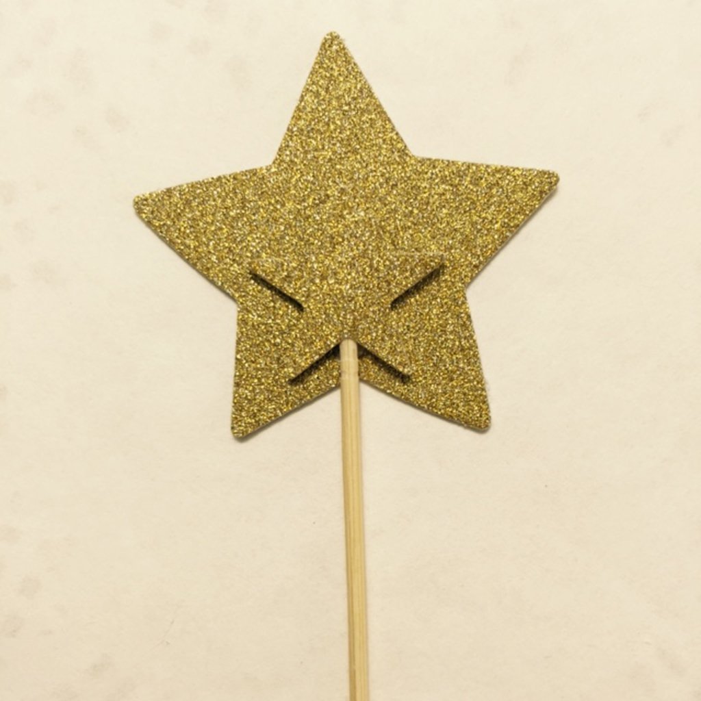 Dooxoo Double Sided Star Topper Gold Glitter Star Wand Cake Topper