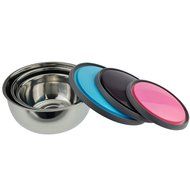 Pack of 3 Round Crispers Stainless Steel Bowl Insulation Boxes with Colored Plastic Cover N7