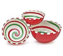 Christmas Holiday Hand Painted Mixing Serving/Bowls SWIRLS Set of 3