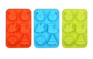 Crystallove Novelty Silicone Cake Mold Muffin Pudding Jelly Bakeware Color Randomly (3pcs, Christmas Style) N15