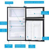 Avalon by Keyton Refrigerator &amp; Freezer with Double Doors - 3.1 Cubic Feet, Compact, Adjustable Legs, Interior...
