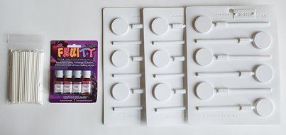 8H-5209-F 1 1/2&quot; Round Sucker HC Mold,with Sticks, Bags,and Fruity Loran Oil /Packet of 3 molds
