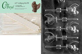 Cybrtrayd 45St50-T012 Small Turkey Lolly Thanksgiving Chocolate Candy Mold with 50-Pack 4.5-Inch Lollipop Sticks