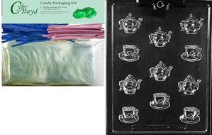 Cybrtrayd D100 Bite Size Tea Pots and Bite Size Demi Tasse Cup Chocolate Candy Mold with Exclusive Cybrtrayd Copyrighted... N5