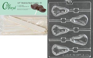 Cybrtrayd Large Lacrosse Lolly Chocolate Candy Mold with 50 Cybrtrayd 4.5-Inch Lollipop Sticks