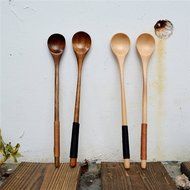 AUCH 4Pcs Handmade Natural Wood Kusunoki Lines Wooden Coffee Tea Mixing Spoon/Stirrers/Dippers, 20*2.9cm N4