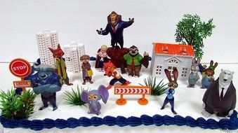 ZOOTOPIA 19 Piece Birthday Cake Topper Set Featuring Judy Hopps, Nick Wilde, Major Lionhart and Themed Decorative...
