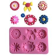 FLY Different Flowers Brooch Shape 3D Silicone Fondant Cake Mold Cake Decorating,Pink N3