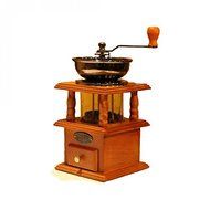 Superior Coffee Maker Vintage Roman Manual Coffee Bean Grinder Mill Double Closed Bin Wooden Case Base Coffee...