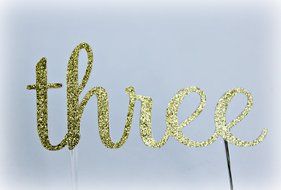 Handmade 3rd Third Birthday Cake Topper Decoration - Three - Made in USA with Double Sided Gold Glitter Stock