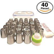40 Piece Russian Piping Tips Set PLUS Storage Case! | 33 Stainless Russian Piping Tips &ndash; 1 Three Bag Coupler &ndash;...