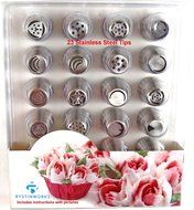 Rystinworks Russian Piping Pastry Tips - 23 Piece Set - Stainless Steel - With Instructions - Five bags Included...