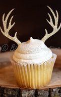 Set of 12 - Gold Glitter Deer Antler Cupcake Toppers - Birthday Cupcake Topper, birthday cake topper, wedding...