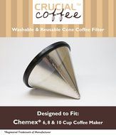 Washable &amp; Reusable Stainless Steel Cone Coffee Filter Fits Chemex 6, 8 &amp; 10 Cup Coffee Makers, Designed &amp; Engineered...