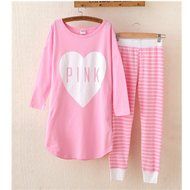 KAKA(TM) Women&#039;s Fashion Cartoon Pink Love Pure Cotton Pyjamas Homewear Sleepwear Set Long Sleeve Long Pants -XXL N15