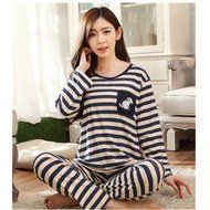 KAKA(TM) Women&#039;s Fashion Cartoon Pink Love Pure Cotton Pyjamas Homewear Sleepwear Set Long Sleeve Long Pants -XXL N18