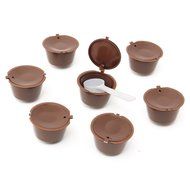 KINGSO 7pcs Reusable Coffee Capsules Cups Coffee Filters Cup Holder with Plastic Spoon for Dolce Gusto N2
