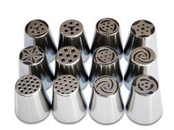 SWISS PART 12pcs Stainless Steel Russian Cake Decorating Icing Tips Kit Extra Large Pastry Piping Nozzles and... N2