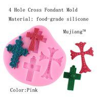 Mujiang 4-Capacity Cross Silicone Clay Fimo Sugarcraft Candy Fondant Molds N13