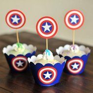 Winrase&reg; Set of 12 Chic Batman Mouth Kids Birthday Party Decoration Paper Cupcake Liner Wrap Wrappers with Toppers... N4