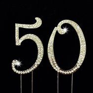 50th Birthday / Wedding Anniversary Number Cake Topper with Sparkling Rhinestone Crystals - 2.75