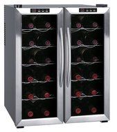 24-bottle Double-Door Dual-Zone Thermo-Electric Wine Cooler with Heating