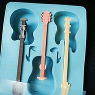 Tgp Guitar Shaped Music Party Silicone Jello Chocolate Mold Ice Cube Tray with 3 Neck Drink Stirrers