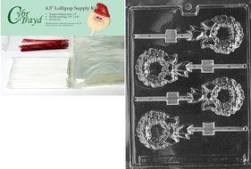 Cybrtrayd 45stK25R-C098 Wreath Lolly Christmas Chocolate Mold with Lollipop Kit