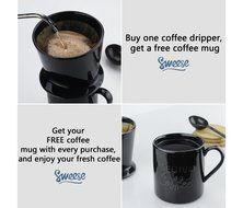 Pour Over Coffee Dripper - with Bonus Porcelain Mug, Black - by Sweese N3