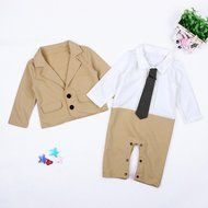 Baby Boy Jacket,Laimeng Baby Boy Gentleman Suit Rompers Jumpsuit +Coat Jacket Kids Clothes (90, Khaki) N4