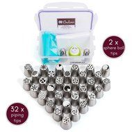 Russian Piping Tips set of 52 PCS: BULOO Products 32 Pastry Nozzles+2 SPHERE BALL Nozzles+15 Pastry Bags+2 Silicone...