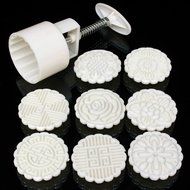 KINGSO Mooncake Mould Moon Cake Decoration Mold with 8pcs Flower Stamps Baking DIY Tool Round N4