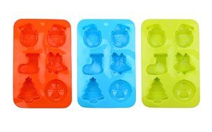 Crystallove Novelty Silicone Cake Mold Muffin Pudding Jelly Bakeware Color Randomly (3pcs, Christmas Style) N24