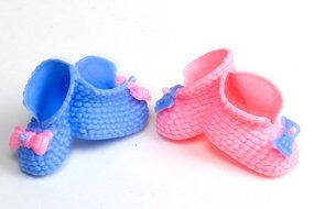 Baby Booties Plastic Cake Toppers, Box of 36 Blue and Pink