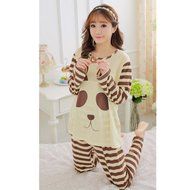 KAKA(TM) Women's Fashion Cartoon Pink Love Pure Cotton Pyjamas Homewear Sleepwear Set Long Sleeve Long Pants -XXL N27