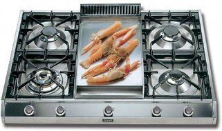 Ilve UHP965FD 36" Professional Gas Cooktop with 4 Brass Burners Flame Failure Safety Device Griddle Electronic...