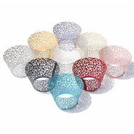 PONATIA 50 Vine Filigree Lace Cupcake Wrapper Wraps Liner Wedding Party Cake Decoartion (Pink) N4