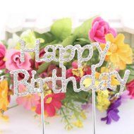 Happy Birthday Rhinestone Crystal Cake Topper Silver, Gold Numbers, Letters, Bling Love, Wedding, Birthday, Anniversary...