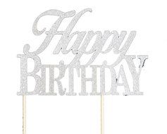 Silver Happy Birthday Cake Topper