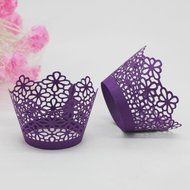 25 PCS Cake cups,Morecome Lace Laser Cut Cupcake Wrapper Liner Baking Cup Muffin (Purple) N9