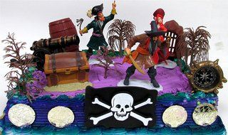 12 Piece PIRATE Yo Ho Yo Ho Birthday Cake Topper Set Featuring Random Pirate Figures and Decorative Themed Accessories N2