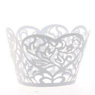 Cosmos &reg; 24 Pcs White Lace Heart Cutout Cupcake Wrapper Wraps Liner Wedding Party Cake Decoration N3