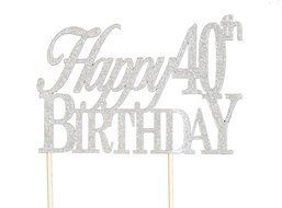 Silver Happy 40th Birthday Cake Topper