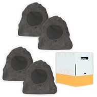 Theater Solutions 4R4L Outdoor Lava Rock 4 Speaker Set with Wire for Deck Pool Spa Patio Garden