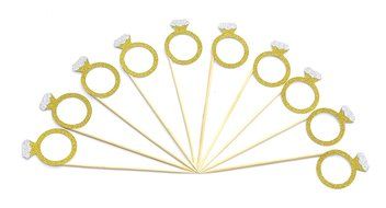 PuTwo 10 Counts Glitter Gold Diamond Ring Wedding Cupcake Toppers Birthday Cake Decorations
