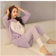 KAKA(TM) Women's Fashion Cartoon Pink Love Pure Cotton Pyjamas Homewear Sleepwear Set Long Sleeve Long Pants -XXL N30